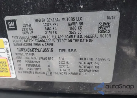 2017 Chevrolet Traverse Premier z USA, uszkodzony, nr VIN 1GNKVJKD2HJ195516